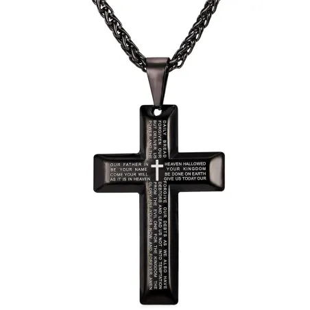 Kruis met gebeden - ketting - roestvrij staalHalskettingen