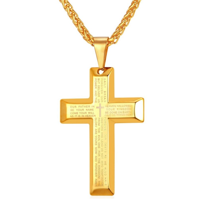 Pendant cross necklace for men black /gold heavy wheat chain - 20 inch - sterling silver