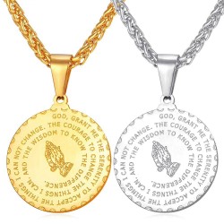 Medallion and chain - praying hands - gold in color - unisex - gift