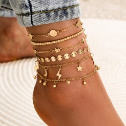 Bohemian gold anklet - key heart / butterfly / angel butterfly / moon star lightning / chain