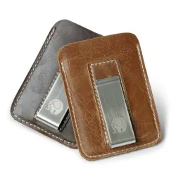 Smalle leren portemonnee - met metalen clip - geldhouderPortemonnee