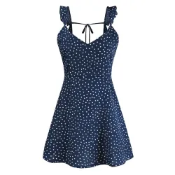 Sexy zomer mini jurkje - stippen - rugloos - met ruches bandjesJurken