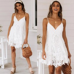 Sexy witte mini-jurk - kant - mouwloos / lange mouwJurken