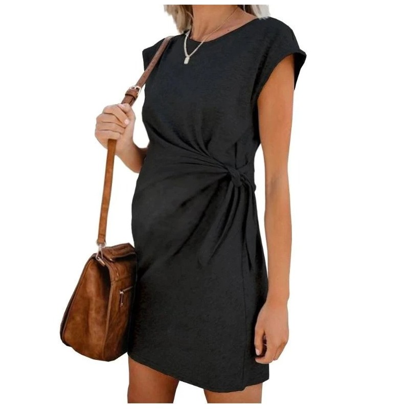 Fashionable mini pregnancy dress - tie-in waist - short sleeve - cottonDresses