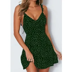 Sexy zomer mini jurkje - stippen - rugloos - met ruches bandjesJurken