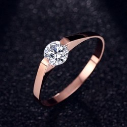 Rose gold ring - stainless steel - with CZ stone