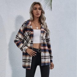 Casual plaid coats for women - buttoned pockets - outdoor wear - autumn 2021