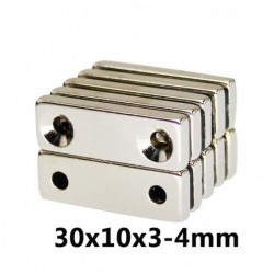 N35 - neodymium magneet - rechthoekig - met dubbele gaten van 4 mm - 30 * 10 * 3 mmN35