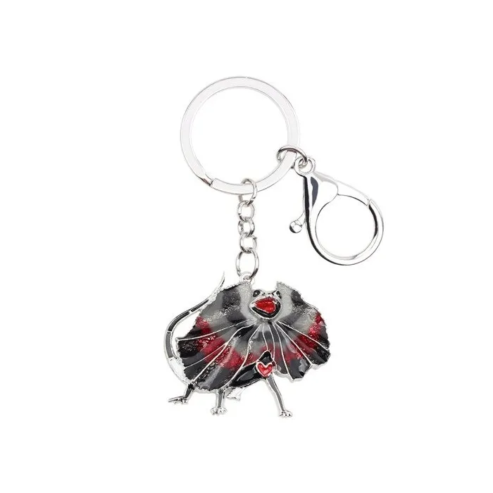 Enamel frilled lizard - metal keyring