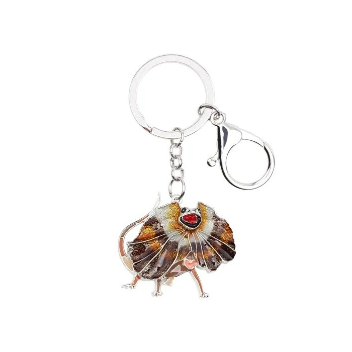 Enamel frilled lizard - metal keyring