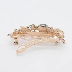 Rhinestone elegant black crystal hair clip - barrette leaf flower design -