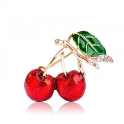 Elegant brooch with red crystal cherry