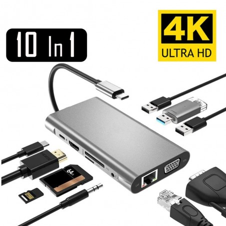 USB type-C - HUB type-C naar HDMI 4K VGA-adapter - RJ45 Lan Ethernet - SD - TF - 3,5 mm jackHDMI-schakelaars