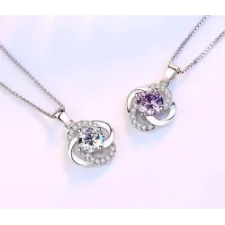Crystal four-leaf clover - 925 sterling silver necklace - 45cm