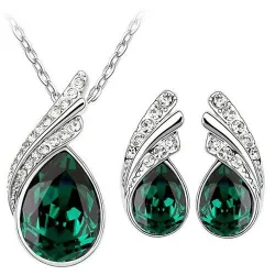 Oostenrijkse kristallen veer / waterdruppel - ketting / oorbel / armband - sieradensetHalskettingen