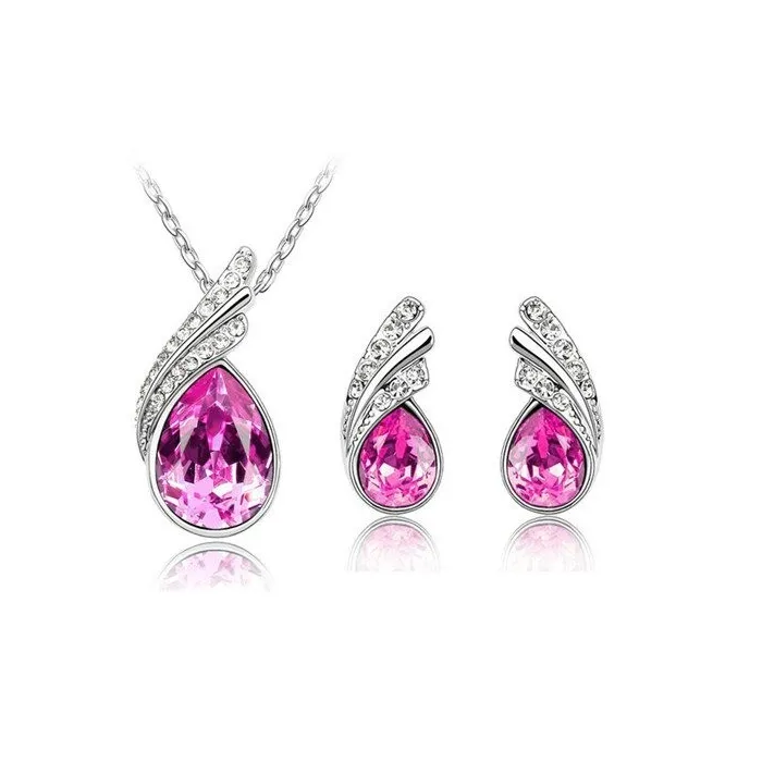 Austrian crystal feather / water drop - necklace / earring / bracelet - jewellery setNecklaces