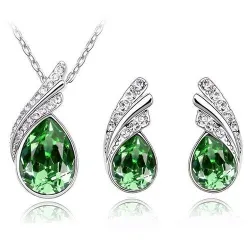 Oostenrijkse kristallen veer / waterdruppel - ketting / oorbel / armband - sieradensetHalskettingen