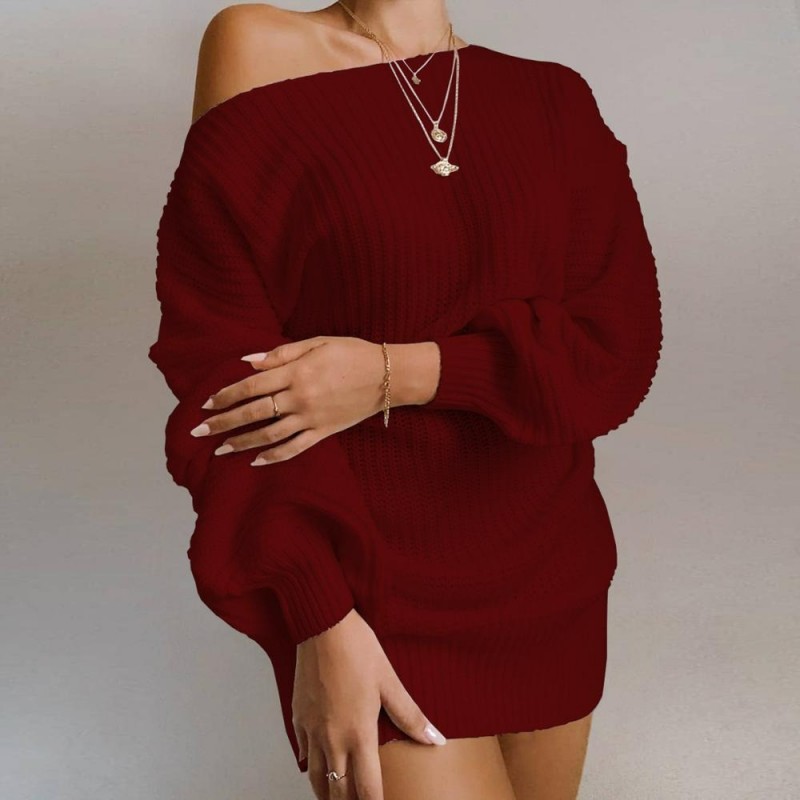 Sexy knitted sweater - with off-shoulder / long sleeves