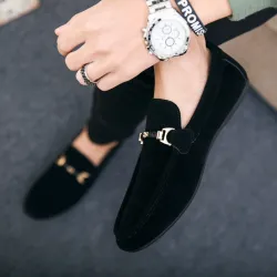 Trendy leren slip-on schoenen - antislip loafers - met metalen decoratieSchoenen