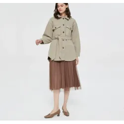 Vintage woolen beige jacket - with pockets / belt / buttons