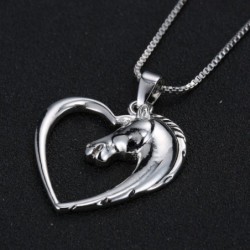Horse shaped heart pendant - stainless steel necklace