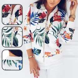 Trendy retro kort jasje - met rits - bloemenprintJassen