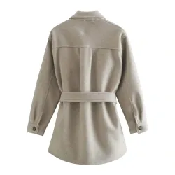 Vintage woolen beige jacket - with pockets / belt / buttons