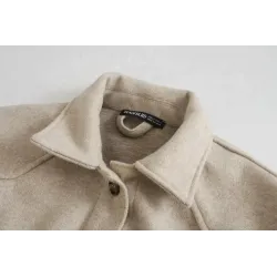 Vintage woolen beige jacket - with pockets / belt / buttons