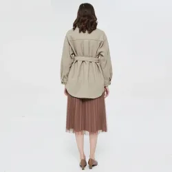 Vintage wollen beige jasje - met zakken / riem / knopenJassen