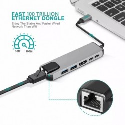 Hub USB-C - adaptateur multiport - répartiteur - USB 3 - HDMI - RJ45 PD