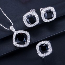 Ensemble de bijoux élégant - collier / boucles d'oreilles / bague - avec saphir - argent sterling