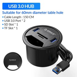 ORICO USB 3.0 HUB Desktop Grommet Type C High Speed Splitter With SD TF Headphone Mircophone Adapter For PC Computer Accessories