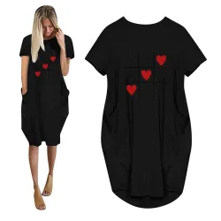 Modieuze vintage losse jurk - met zakken / hartjes printJurken