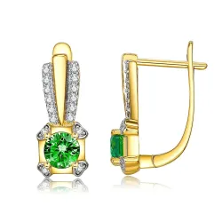 Elegante gouden oorbellen - met vierkant groen kristalOorbellen