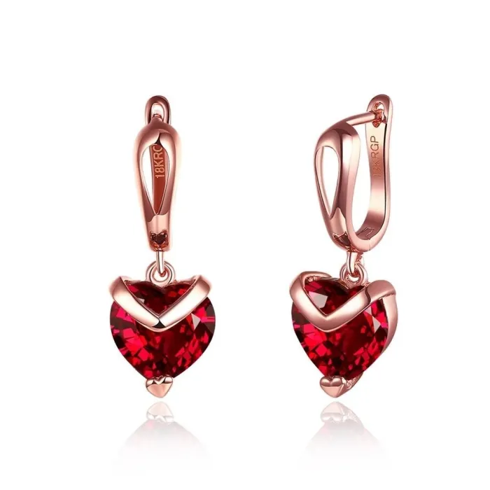 Luxurious earrings with red crystal heartEarrings