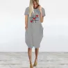 Modieuze vintage losse jurk - met zakken / hartjes printJurken