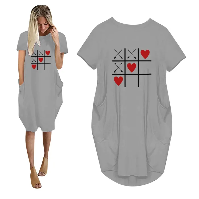 Modieuze vintage losse jurk - met zakken / hartjes printJurken