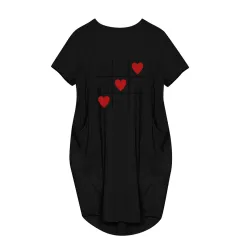 Modieuze vintage losse jurk - met zakken / hartjes printJurken
