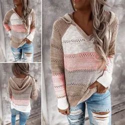 Meerkleurige sweater met capuchon - stikpatroonHoodies & Truien