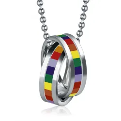 Regenboog dubbele ringen hanger - roestvrijstalen kettingHalskettingen