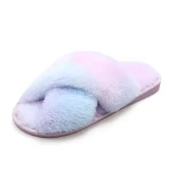 Warm fluffy slippers - non slip - crossed front strapsShoes