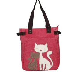 Klassieke canvas tas met bedrukte katHandtassen
