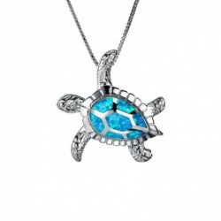 Luxury vintage necklace with crystal turtle - blue / white opal