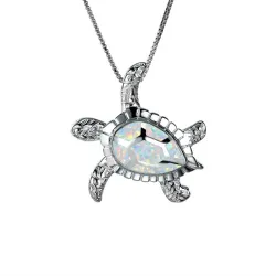 Luxury vintage necklace with crystal turtle - blue / white opal