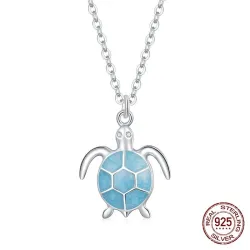 Elegante ketting met blauwe schildpad - 925 sterling zilverHalskettingen