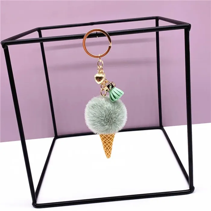 Metal keychain - with a fluffy ice cream pendantKeyrings