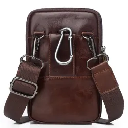 Petit sac à bandoulière vintage - sac de taille - cuir véritable - design à rabat