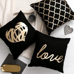 Decorative cushion cover - black / golden leaves - 45 * 45cm