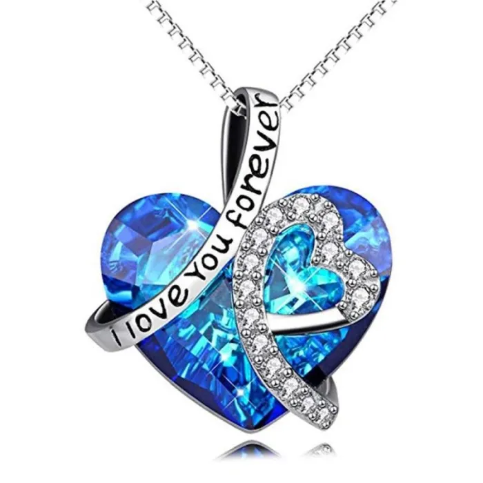 Hart hanger van oceaankristal - met ketting - "I Love You Forever"Halskettingen