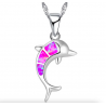 Silver necklace with a colorful opal dolphin